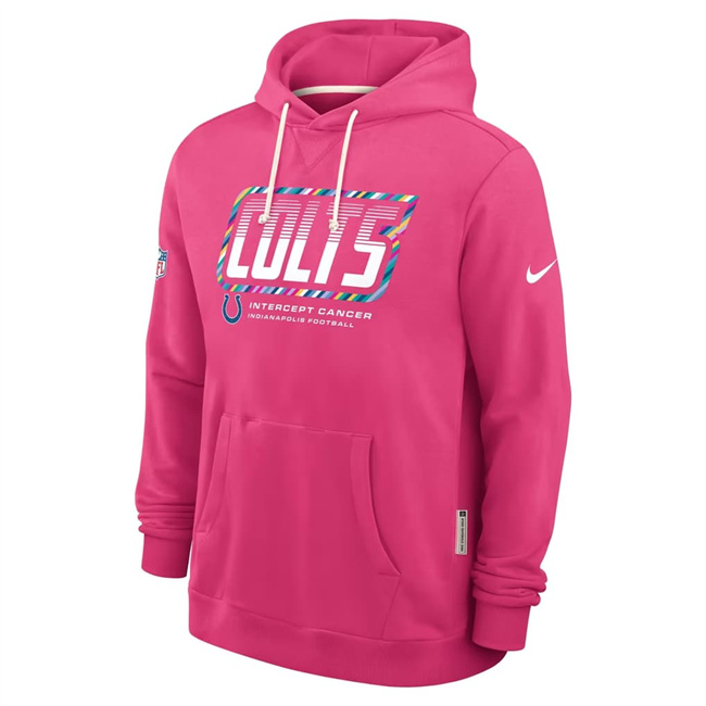 Men's Pink Indianapolis Colts 2026 Crucial Catch Sideline Standard Issue Dri-FIT Pullover Hoodie